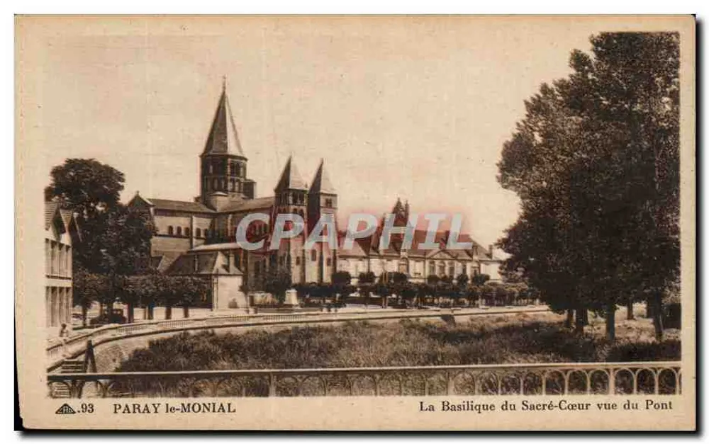Paray-le-Monial — Die Basilika des Heiligen Herzens vom Brücke aus — Cliché n°93, Ch. des Arts Photomécaniques - Vorderseite