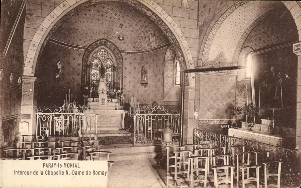 Innenansicht der Kapelle Notre-Dame de Romay — Paray-le-Monial — veröffentlicht von Bourgeois Frères - Vorderseite