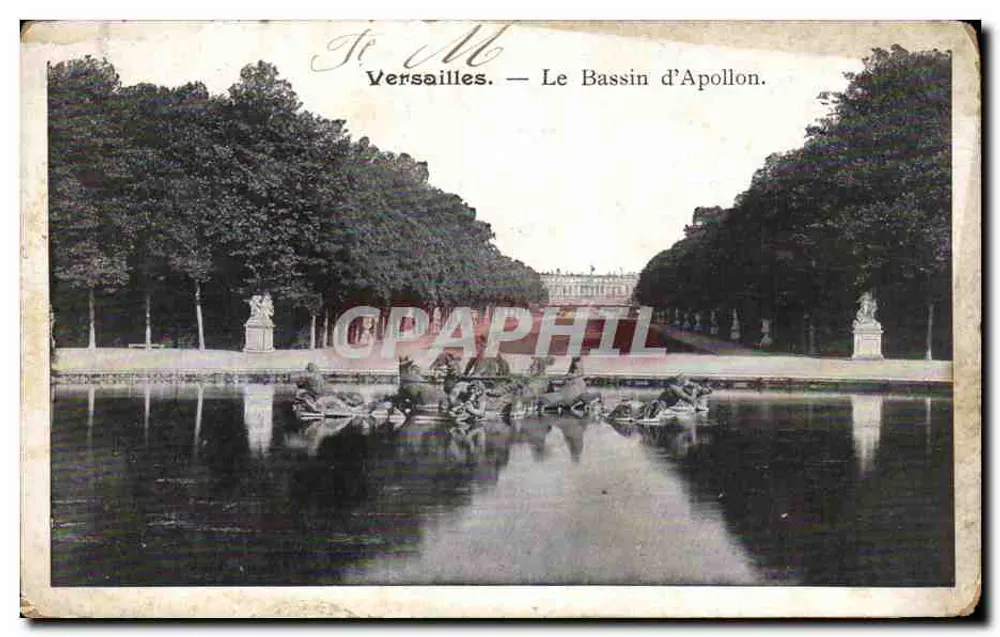 Versailles — Le Bassin d'Apollon. — Éditeur : J. M. (imprimé sur la carte) - Frente