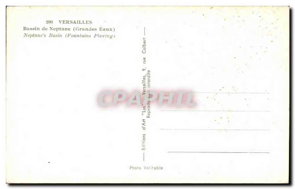 Bassin de Neptune (Grandes Eaux) — Versailles — Edições de Arte 'Lys' - Verso