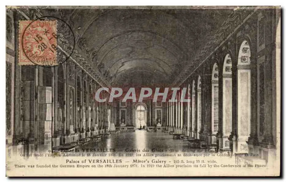 Schloss VERSAILLES — Galerie der Spiegel — 245 ft. lang, 35 ft. breit - Vorderseite