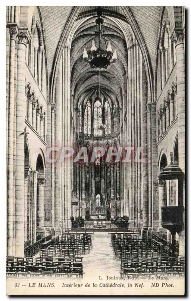 Le Mans — Innenansicht der Kathedrale, der Kirchenschiff — L. Joniaux, Edit. Le Mans - Vorderseite
