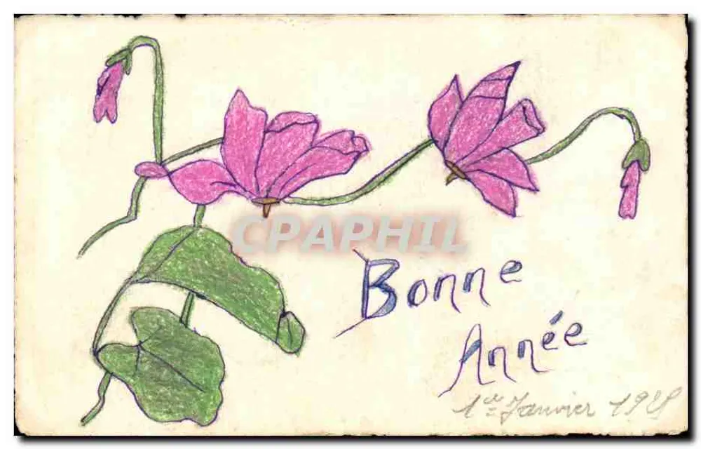 Violette Blüten — Frohe Neujahr 1925 - Vorderseite