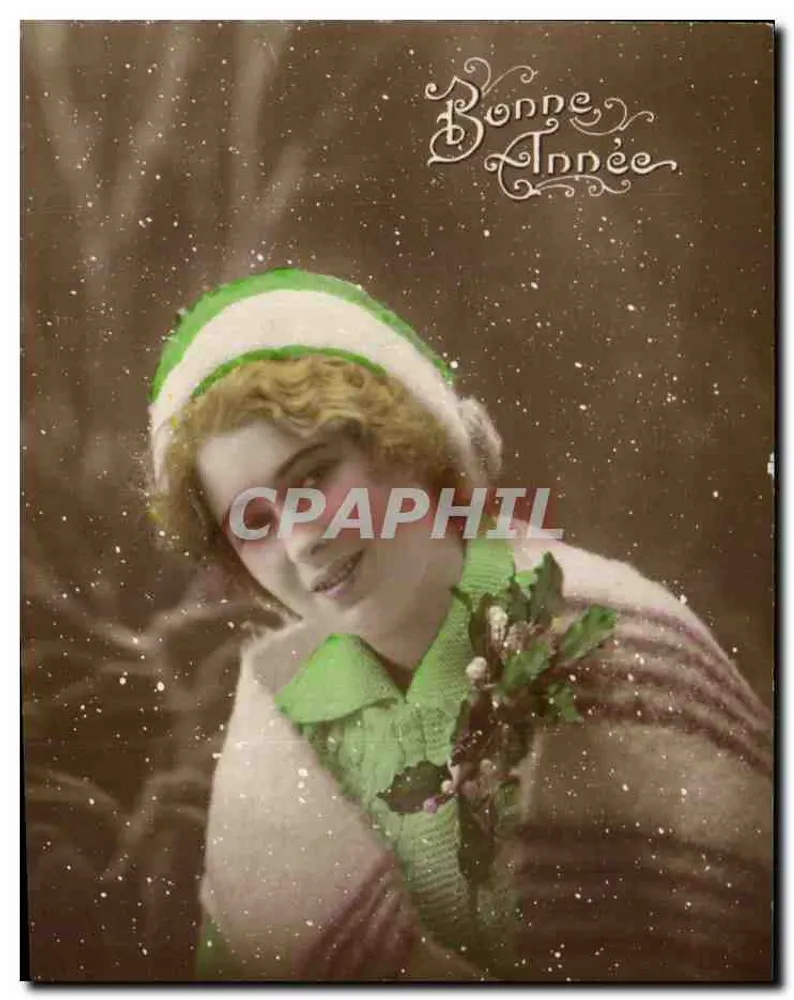 Junge Frau im Weihnachtskäppchen — Weihnachtskarte - Vorderseite
