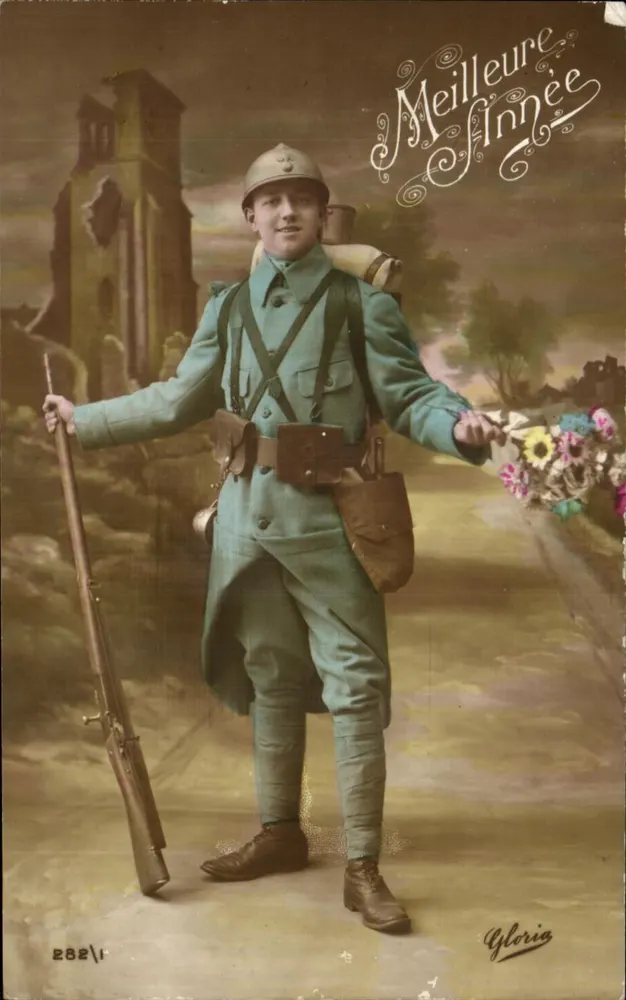 Soldado em uniforme — cartão de boas-vindas 'Melhor Ano' — Gloria, n° 2821 - Frente
