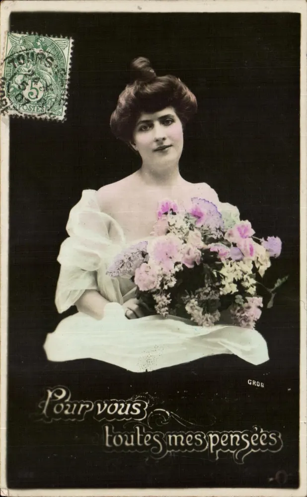 Junge Frau mit Blumenstrauß — GROB — Verlag Tours - Vorderseite