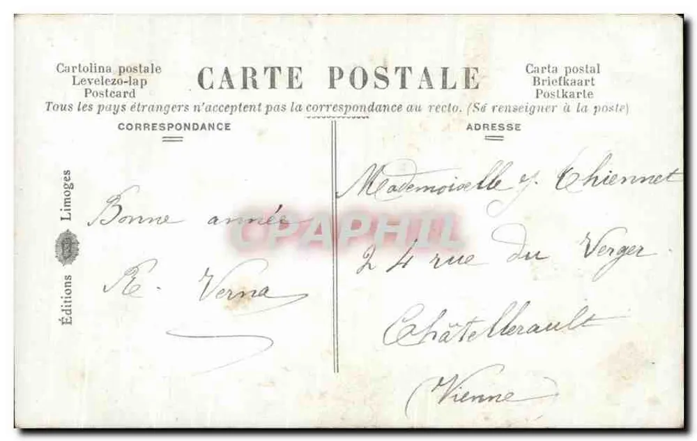 Junge Frau in Eiszweig- und Tannenrahmen — 'Heureuse Année' — Éditions Limoges - Rückseite
