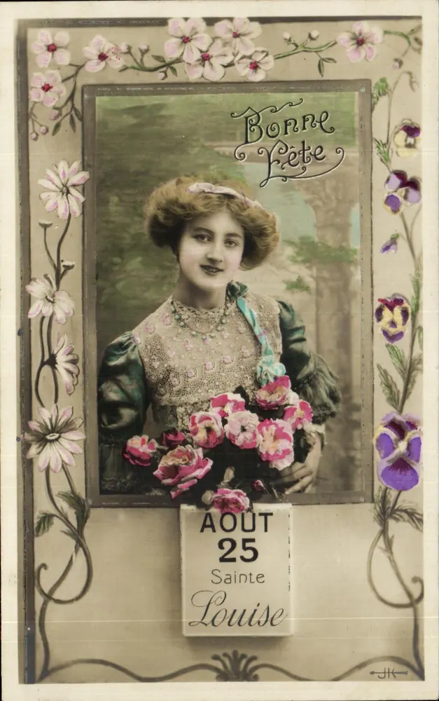 Frau mit Blumenstrauß — AOUT 25 Sainte Louise — JK - Vorderseite
