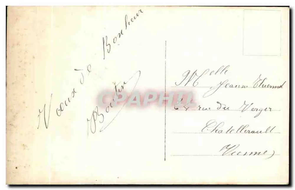 Mann in Anzug — Halter eines mit Rosen verzierten Herzens mit der Inschrift 'Bonne Fête' — Verlag GRIS, Paris, Nr. 180 - Rückseite