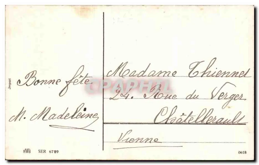Violetas y palomas — Recuerdo afectuoso — H.W.B. SER 6789 - Reverso