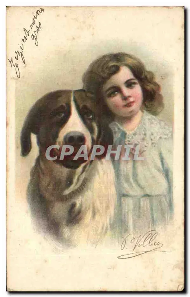 Mädchen und Hund — Zeichnung signiert D. Villa — Verlag V. Berlinghieri, Mailand - Vorderseite