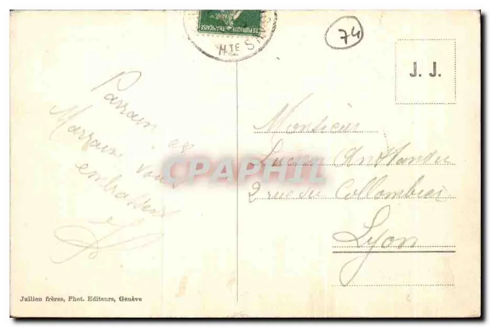 Chamonix e o Monte Branco — J. J. 2221 — Jullien frères, Genebra - Verso