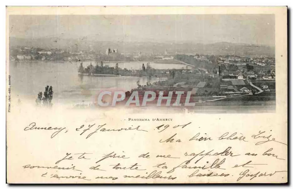 Panorama de Annecy — vista do lago — editor Piltier, Annecy, número de série não visível - Frente