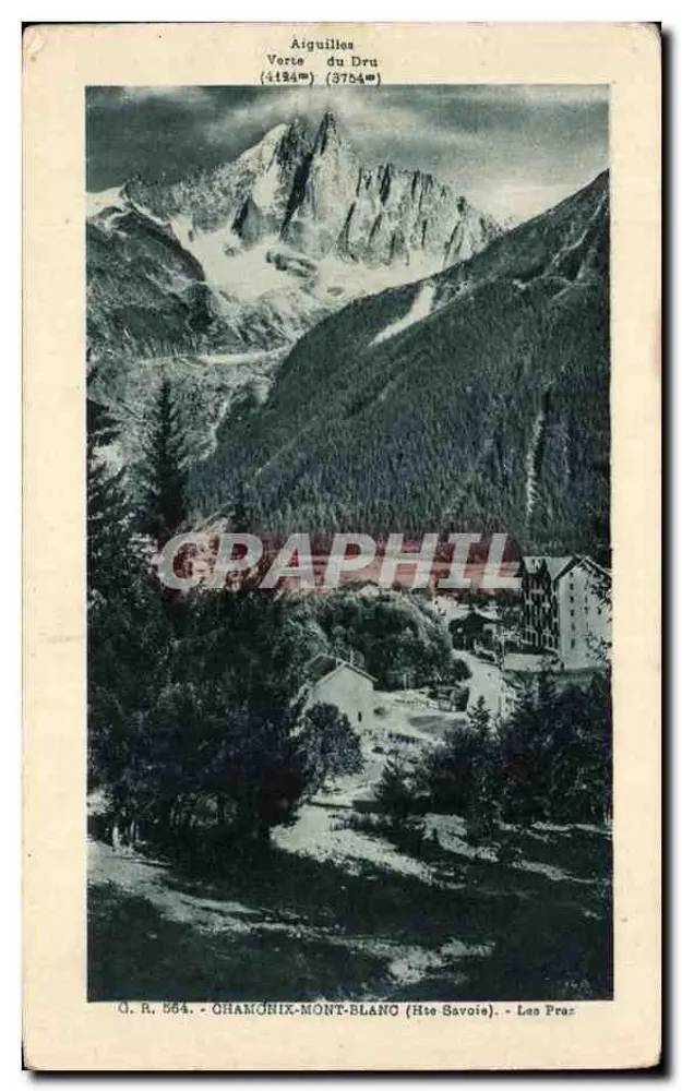 Aiguilles - Verte du Dru (3754m) — vista desde Les Praz — G. R. 564 — Chamonix-Mont-Blanc (Haute-Savoie) - Frente