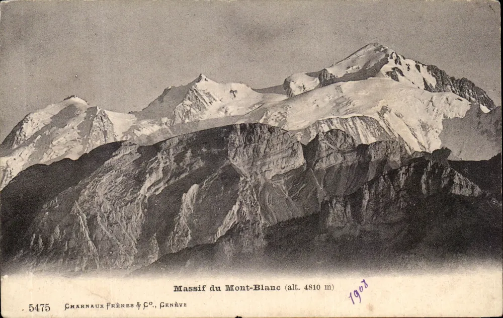 Massif do Mont-Blanc — alt. 4810 m — Charnaux Frères & Co., Genebra, n° 5475 - Frente