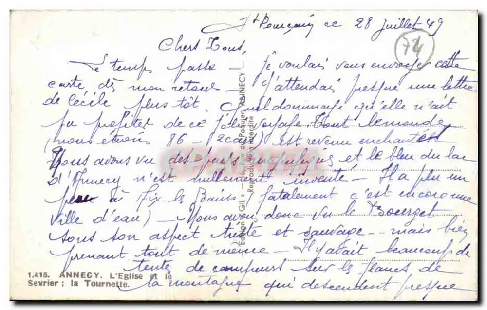 Annecy, die Kirche und das Sevrière — la Tournette — Verlag Éditions Gill, Nr. 1.415 - Rückseite