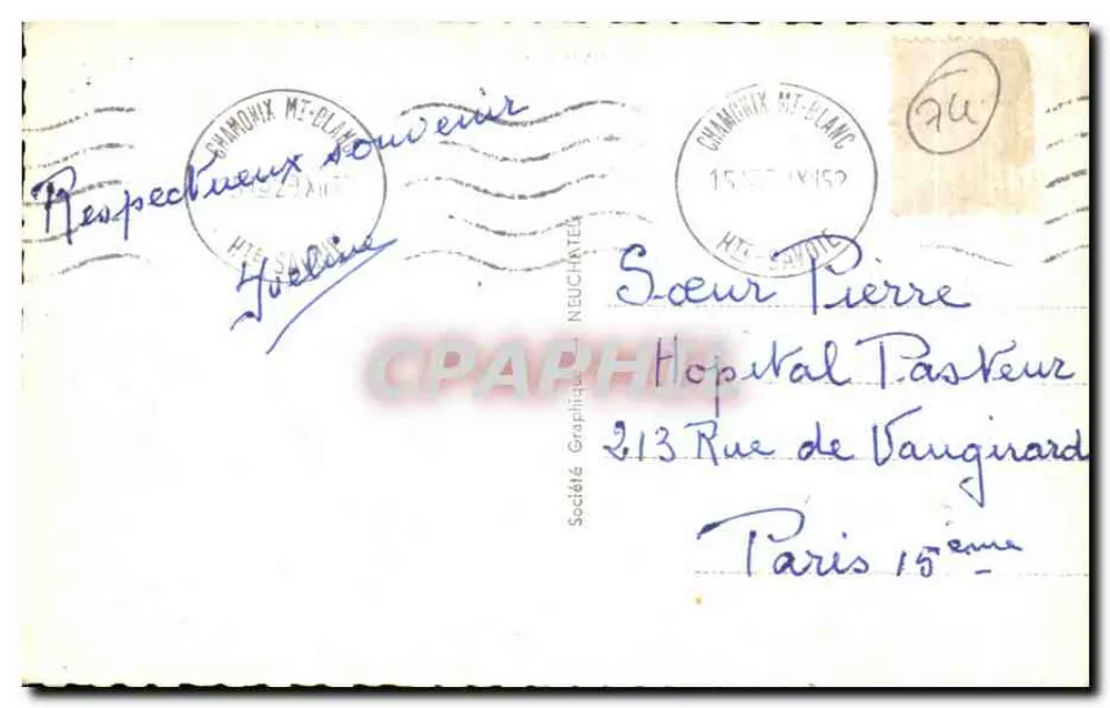 Chamonix — Aig. da República e Grand Charmoz — Sociedade Gráfica Neuchâtel, n°125 - Verso