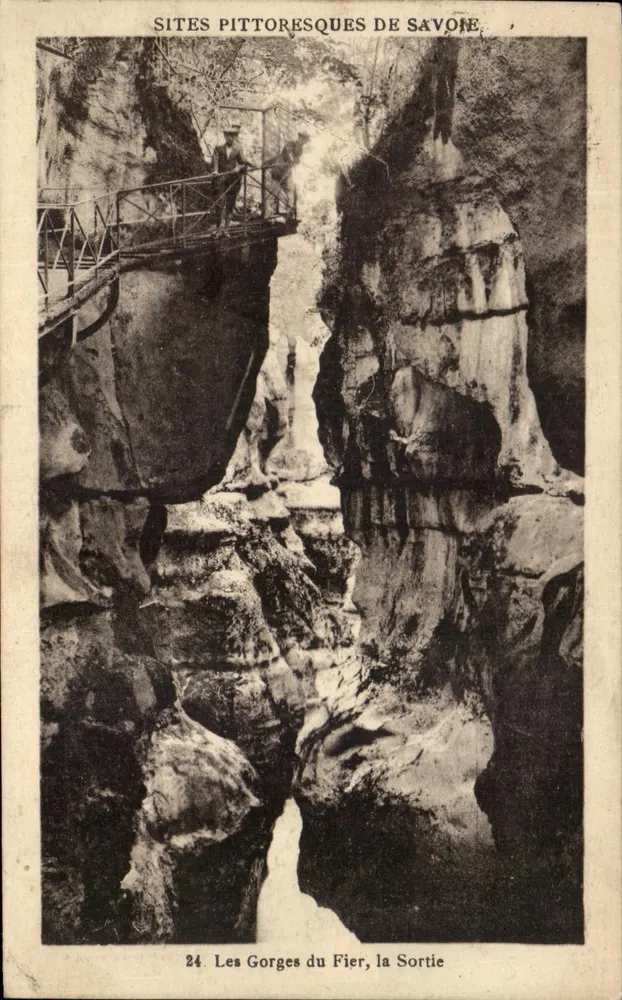 Die Gorges du Fier, die Ausfahrt — pittoreske Orte der Savoyen — Verlag Parbot, Febot, Annecy, Nr. 24 - Vorderseite