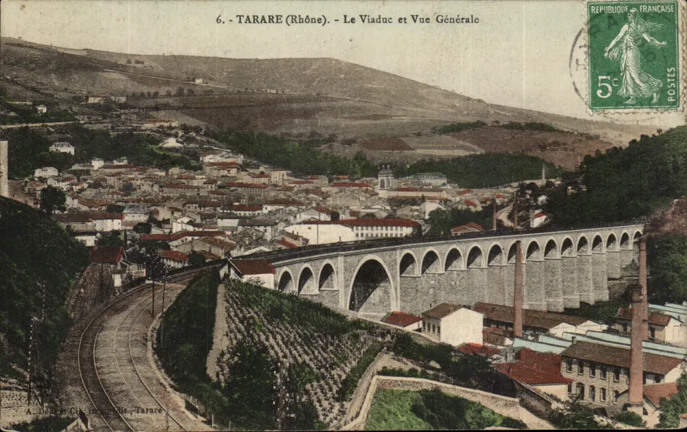 Tarare (Rhône) — O Viaduto e Vista Geral — A. L. Denys, Impressor, Tarare - Frente