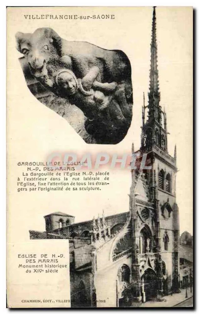 Villefranche-sur-Saône — Gargoyle der Kirche der Marais — Chambon, Verlag, Villefranche-sur-Saône - Vorderseite