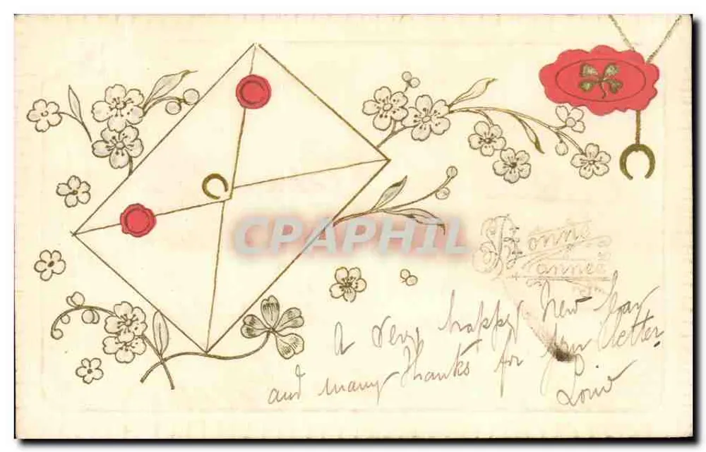 Carta postal decorativa com motivo de envelope e flores — G.B. Paris - Frente