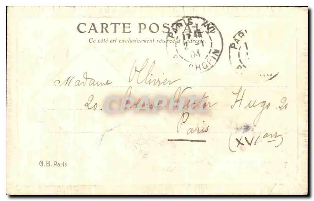 Carta postal decorativa com motivo de envelope e flores — G.B. Paris - Verso