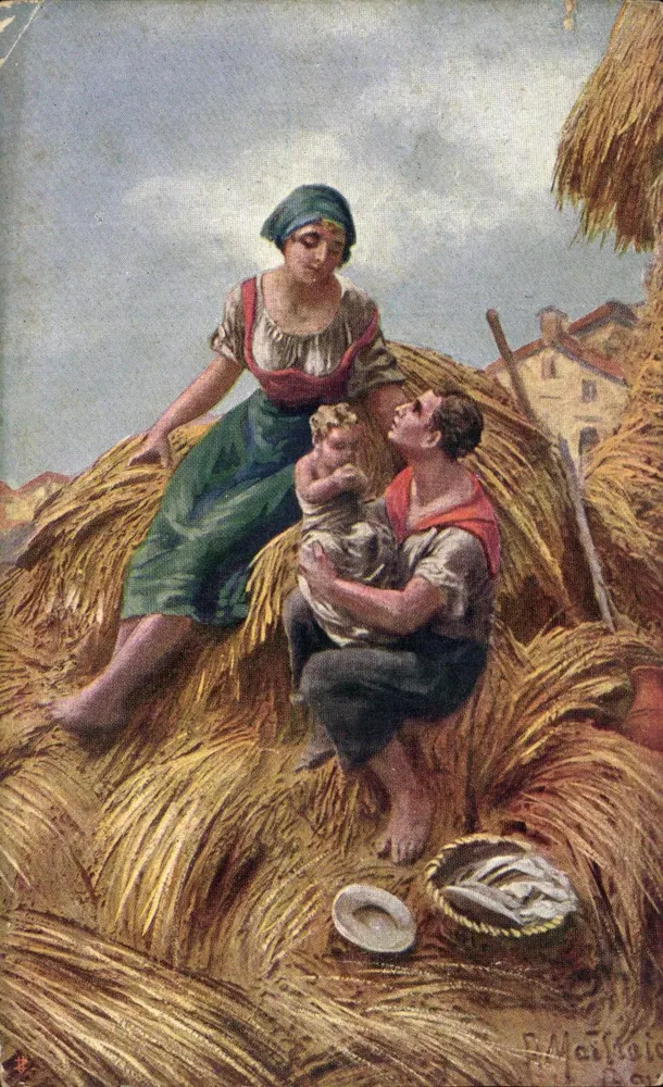 Landwirtsfamilie inmitten von Weizenähren — ländliches Szenario — Verleger MASTROIANNI, n° 01310 - Vorderseite