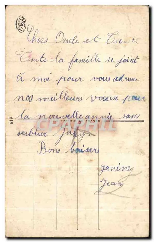 Papá Noel con su trineo — dibujo firmado por Roby — Imprenta en Francia - Reverso
