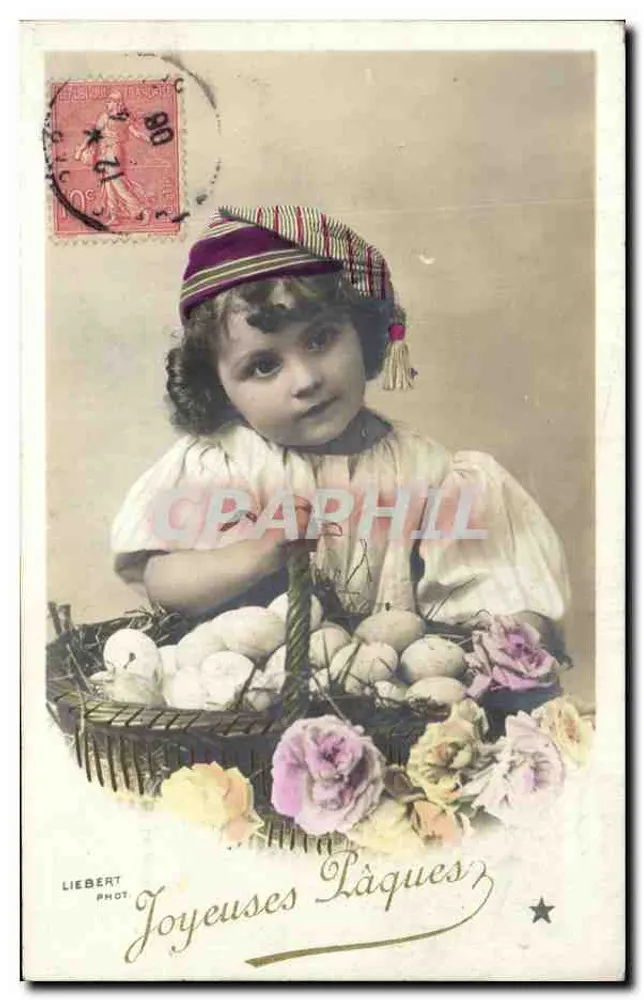Kleine Mädchen mit Eierkorb und Rosen — Frohe Ostern — Liebert Phot - Vorderseite