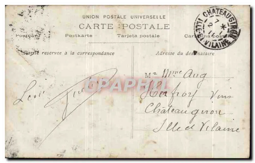 Frau in Pelz mit einer Flasche Champagner — Neujahrs-Szene vor einem großen Zifferblatt — Verlag F.K. PARIS n° 3503 - Rückseite