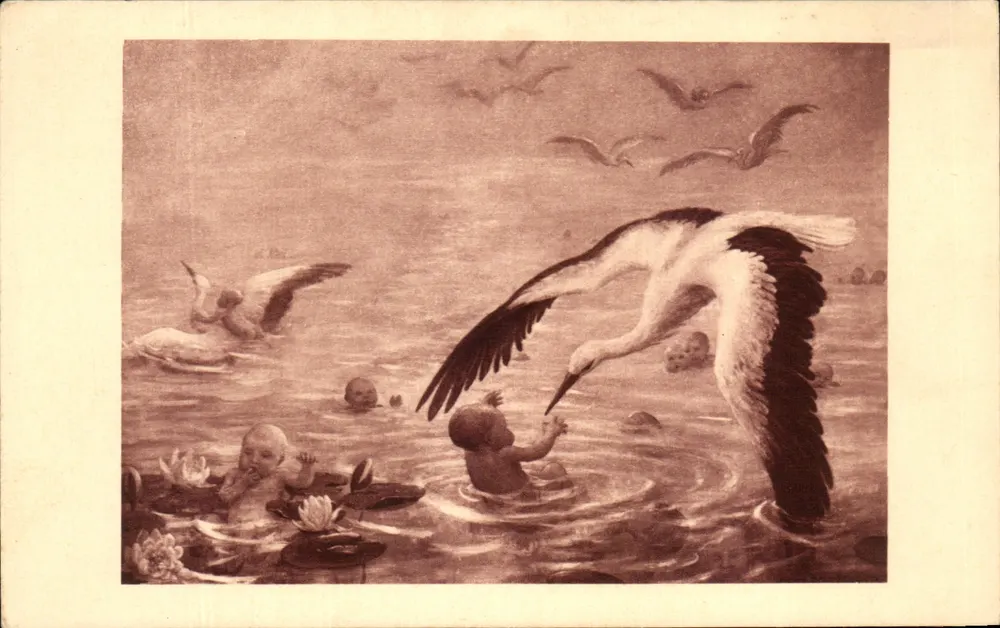 Kinder schwimmen mit einer Storch — Illustration — BRAUN & Cie, Dornach - Vorderseite