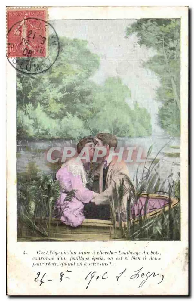 Couples amoureux dans un bateau — scène bucolique — éditeur non visible, n°4 - Vorderseite