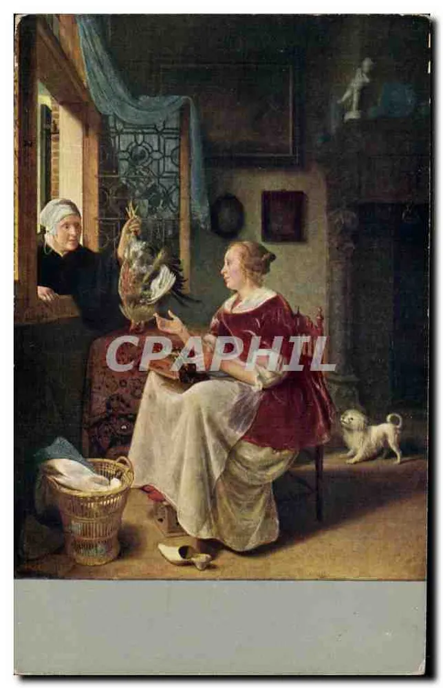 Mulher jovem na janela — Pintura de Pieter Cornelisz van Slingelandt — Editor: Kommiter & Jons, Dresden - Frente