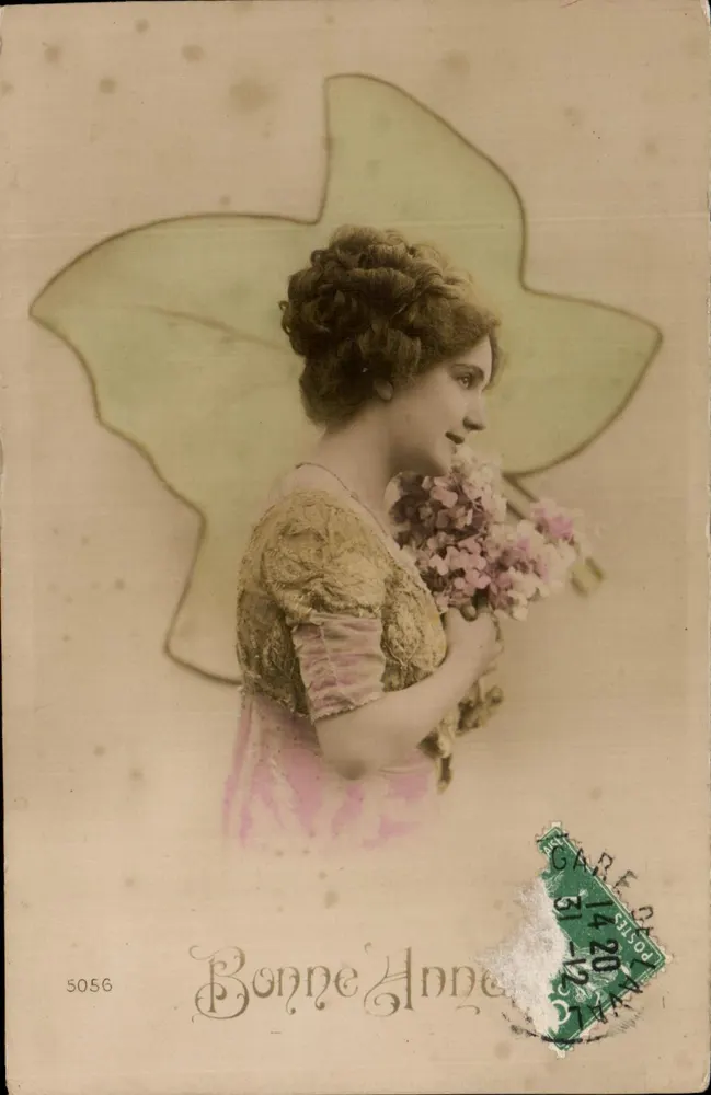 Frau in rosa Kleid mit Blumenbouquet — Bonne Anne — Verlag Bonne Anne, Nr. 5056 - Vorderseite