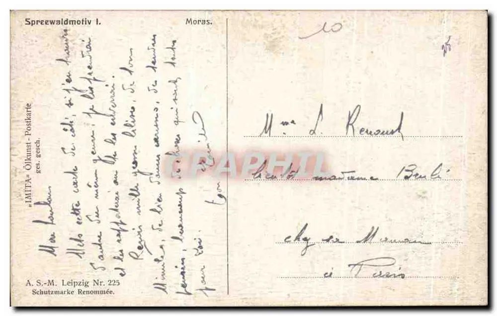Spreewaldmotiv I. — Motiv des Spreewalds — Verlag A. S.-M. Leipzig, Nr. 225 - Rückseite