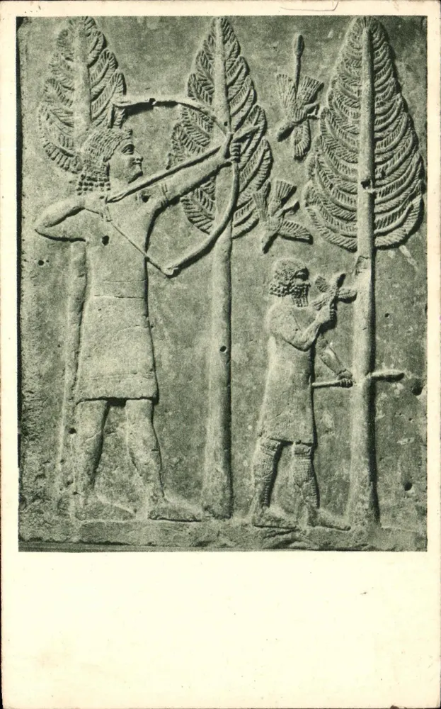 Cena de caça — Bas-relief de Chorsabad — Fratelli Alinari, Florença - Frente
