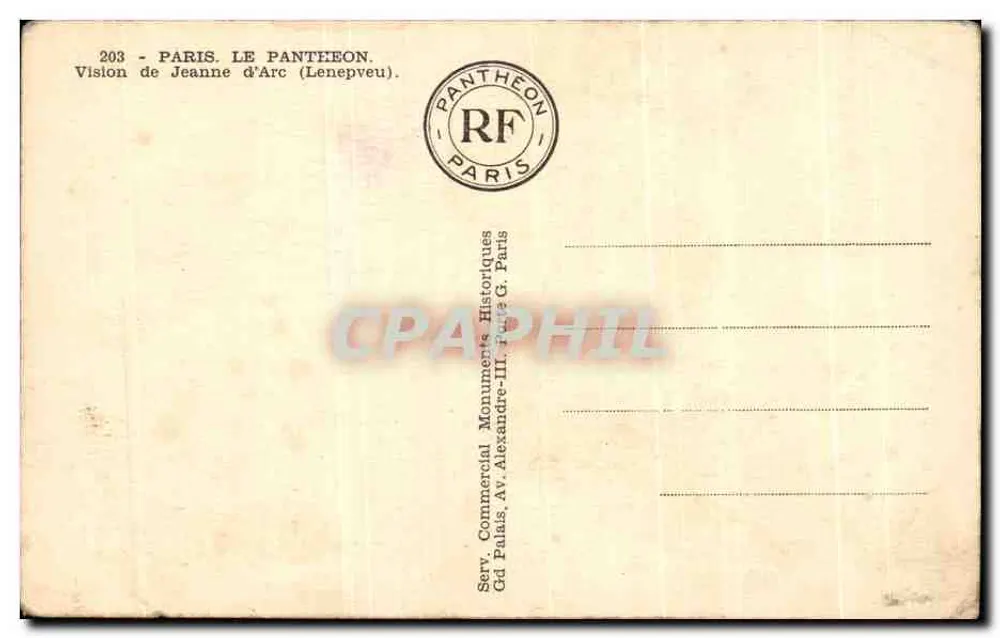 Vision der Joan of Arc — Paris, Der Panthéon — Verleger Alexandre-III, Nr. 203 - Rückseite