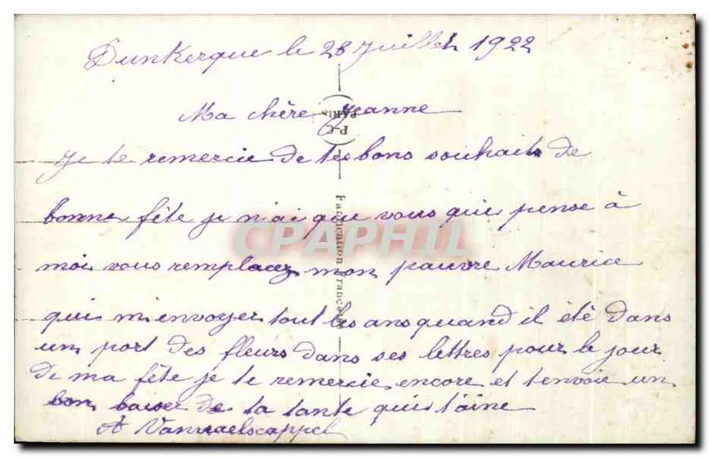 Junge Frau in grünem Kleid mit Blumen — PC Paris n°471 - Rückseite