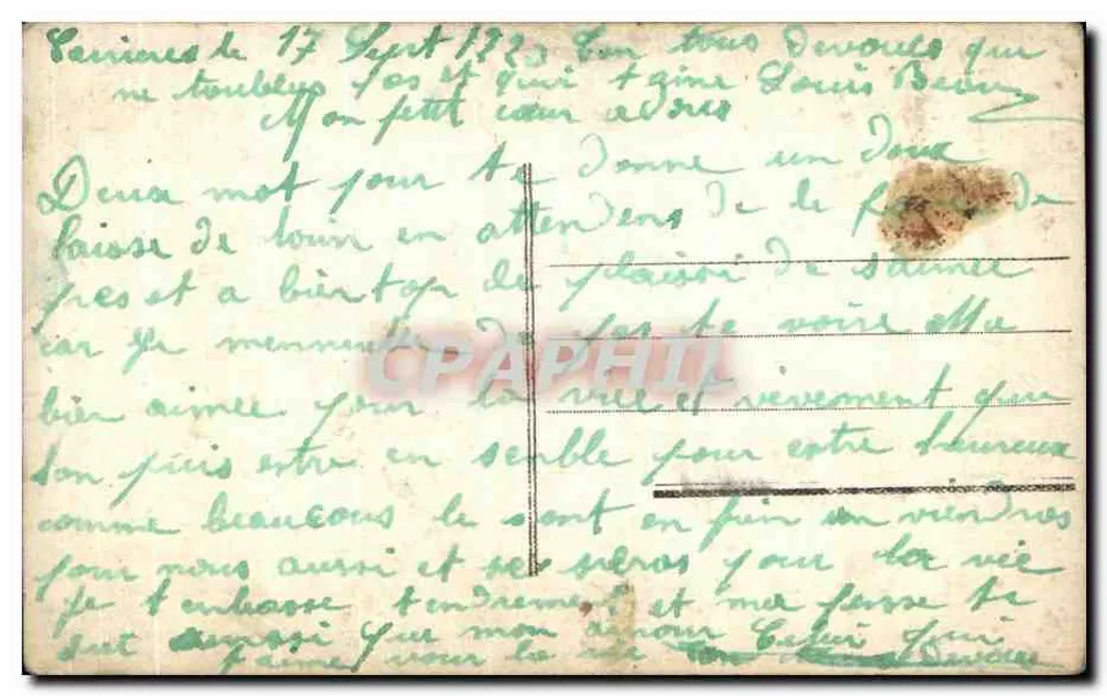 Junge Frau und Mann auf einer Bank sitzen — poetischer Text — unbekannter Verlag, Nr. 2150 - Rückseite