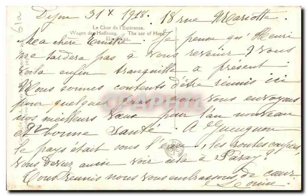 Wagen der Hoffnung — Gutes Neues Jahr — D. Mastroumani, Paris, n° 292 - Rückseite