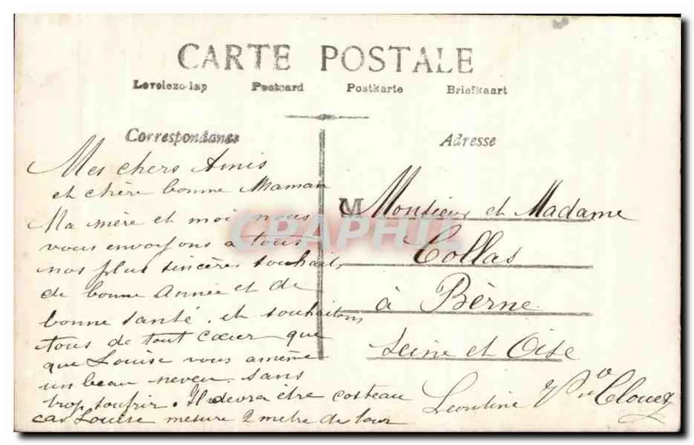 Arranjo de rosas e pêssegos — 'Bom Ano' — J.E. PARIS n°2110 - Verso