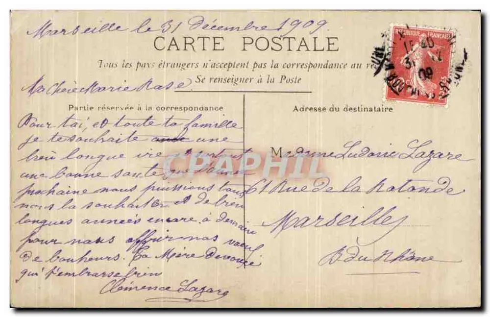 Lächelnde junge Frau — Jahresgrußkarte 'Gute Jahreszeit' — J.C. Paris n°4249 - Rückseite