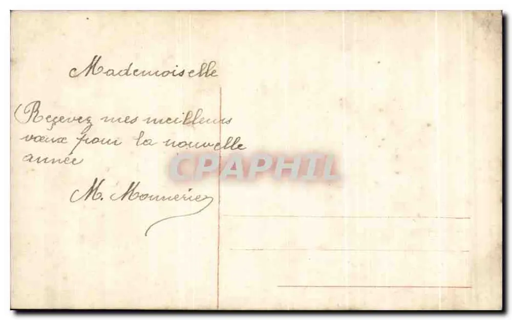 Junge Frau in grünem Kleid mit Rosenstrauß in der Hand — Verlag M. Maillot, Nr. 6811 - Rückseite