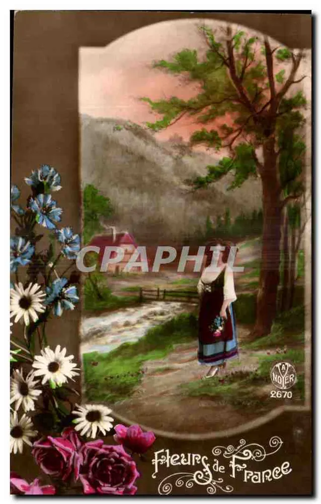 Blüten Frankreichs — Landschaft mit jungen Frau — Verlag A. Nojer, Nr. 2670 - Vorderseite