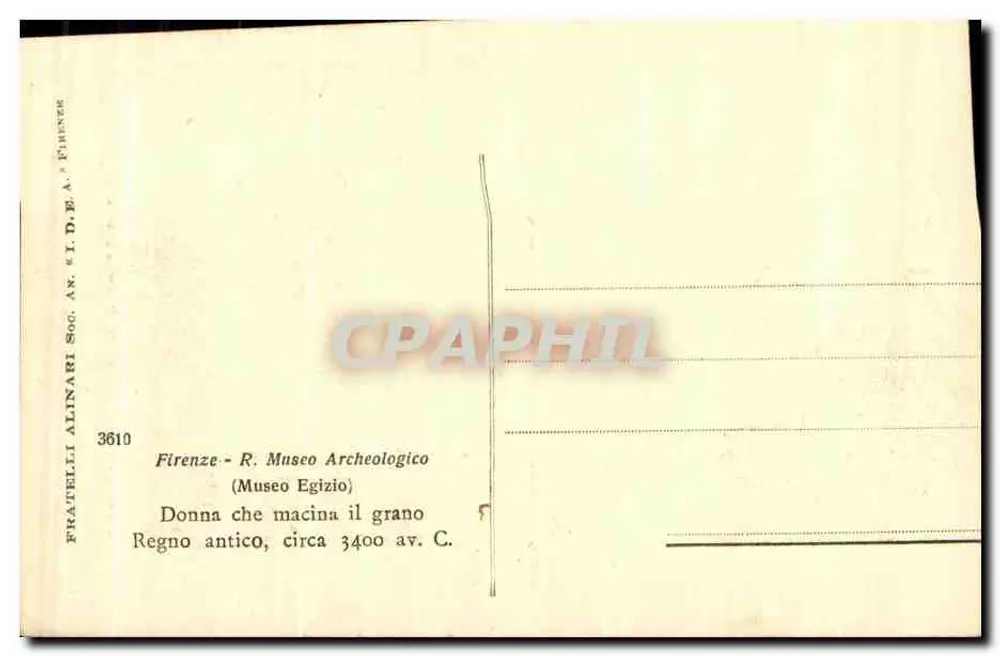 Florencio - Museu Egípcio - Mulher que moe o grão — Fratelli Alinari, n° 3610 - Verso