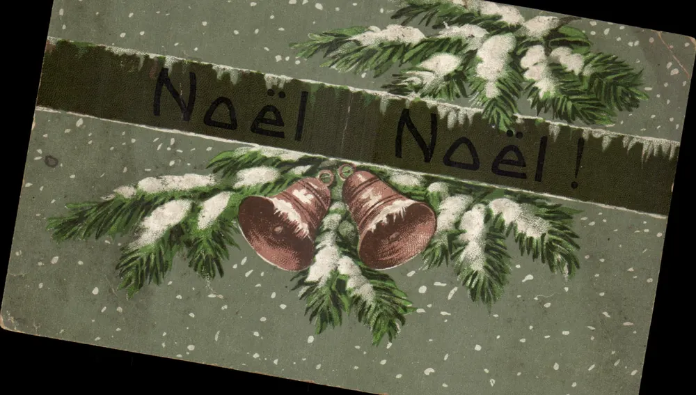 Noël — branches de sapin et cloches sous la neige — éditeur non visible, série 1 - Frente