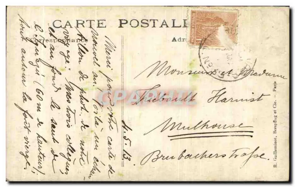 Vier Männer vor dem Wasserfall — Verlag R. Guilleminot, Roespflug et Cie, Paris — Nr. 13 - Rückseite