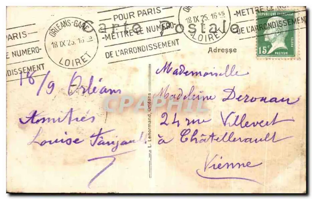 Orléans — Vista Geral — Ponte Georges V — Editor Orléans, n° 343 - Verso
