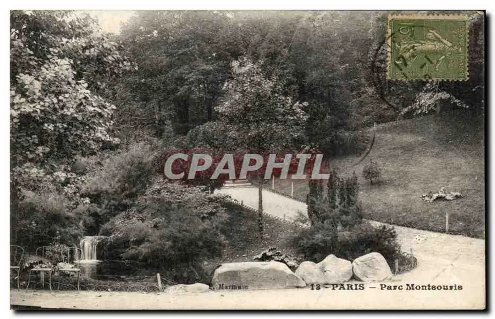 Parque Montsouris — Vista da cascata — La Marmuse — editor La Marmuse, n°13 - Frente