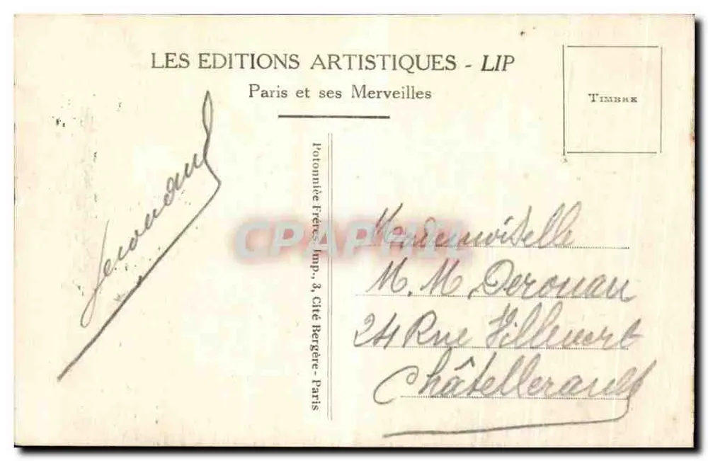 Arc de Triomphe — Paris — Éditions Artistiques LIP - Rückseite